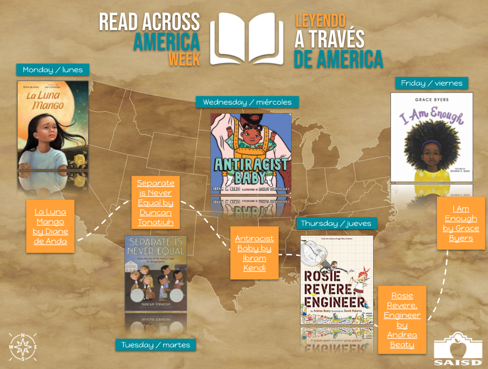 picture of the United States with five books on top
